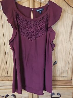 Express Burgundy Lace-Front Ruffle Sleeve Camisole